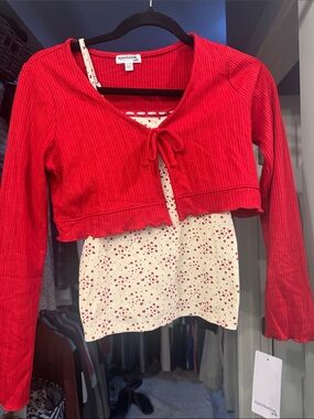 Eyeshadow Red Ribbed Tie-Front Cropped Camisole Layer
